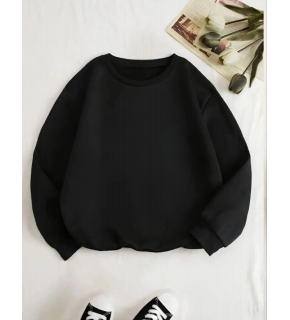 Kadın 3 İplik Pamuklu Bisikilet Yaka SweatShirt - Siyah