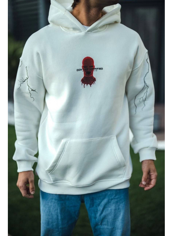 Erkek Kapüşonlu Kanguru Cepli Sweatshirt 3 İplik Pamuklu Baskılı Hoodie - Beyaz Erkek Kapüşonlu Kanguru Cepli Sweatshirt 3 İplik Pamuklu Baskılı Hoodie - Beyaz