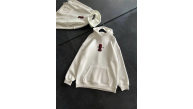 Kadın Kapüşonlu Kanguru Cepli Sweatshirt 3 İplik Pamuklu Baskılı Hoodie - Beyaz Kadın Kapüşonlu Kanguru Cepli Sweatshirt 3 İplik Pamuklu Baskılı Hoodie - Beyaz