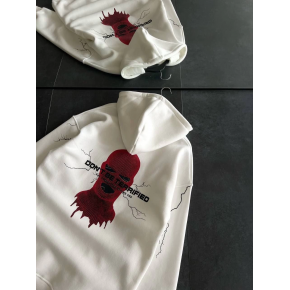 Kadın Kapüşonlu Kanguru Cepli Sweatshirt 3 İplik Pamuklu Baskılı Hoodie - Beyaz