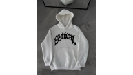 Kadın Kapüşonlu Kanguru Cepli Sweatshirt 3 İplik Pamuklu Baskılı Hoodie -  Beyaz