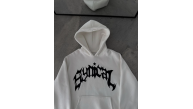 Kadın Kapüşonlu Kanguru Cepli Sweatshirt 3 İplik Pamuklu Baskılı Hoodie -  Beyaz
