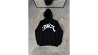 Kadın Kapüşonlu Kanguru Cepli Sweatshirt 3 İplik Pamuklu Baskılı Hoodie -  Siyah