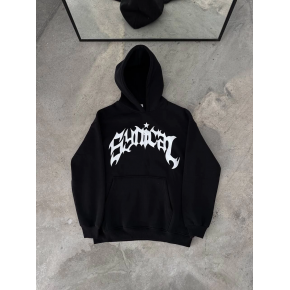 Kadın Kapüşonlu Kanguru Cepli Sweatshirt 3 İplik Pamuklu Baskılı Hoodie -  Siyah