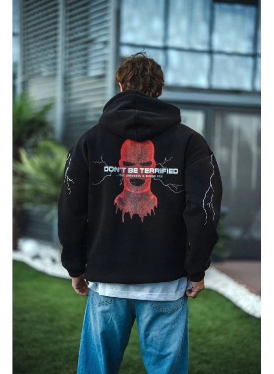 Erkek Kapüşonlu Kanguru Cepli Sweatshirt 3 İplik Pamuklu Baskılı Hoodie - Siyah Erkek Kapüşonlu Kanguru Cepli Sweatshirt 3 İplik Pamuklu Baskılı Hoodie - Siyah