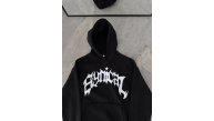 Kadın Kapüşonlu Kanguru Cepli Sweatshirt 3 İplik Pamuklu Baskılı Hoodie -  Siyah