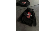 Kadın Kapüşonlu Kanguru Cepli Sweatshirt 3 İplik Pamuklu Baskılı Hoodie - Siyah