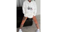 Kadın Oversize Kapüşonlu Cepli Baskılı 3 İplik Pamuklu Hoodie Sweatshirt - Beyaz Kadın Oversize Kapüşonlu Cepli Baskılı 3 İplik Pamuklu Hoodie Sweatshirt - Beyaz