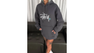 Kadın Oversize Kapüşonlu Cepli Baskılı 3 İplik Pamuklu Hoodie Sweatshirt - Füme Kadın Oversize Kapüşonlu Cepli Baskılı 3 İplik Pamuklu Hoodie Sweatshirt - Füme