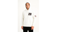 Erkek Kapüşonlu Kanguru Cepli Sweatshirt 3 İplik Pamuklu Baskılı Hoodie - Beyaz