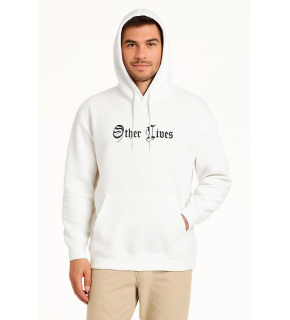 Erkek Kapüşonlu Kanguru Cepli Sweatshirt 3 İplik Pamuklu Baskılı Hoodie - Beyaz