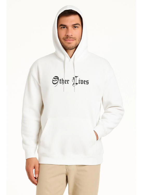 Erkek Kapüşonlu Kanguru Cepli Sweatshirt 3 İplik Pamuklu Baskılı Hoodie - Beyaz Erkek Kapüşonlu Kanguru Cepli Sweatshirt 3 İplik Pamuklu Baskılı Hoodie - Beyaz