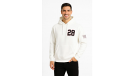 Erkek Kapüşonlu Kanguru Cepli Sweatshirt 3 İplik Pamuklu Baskılı Hoodie - Beyaz