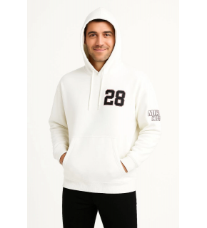 Erkek Kapüşonlu Kanguru Cepli Sweatshirt 3 İplik Pamuklu Baskılı Hoodie - Beyaz