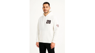 Erkek Kapüşonlu Kanguru Cepli Sweatshirt 3 İplik Pamuklu Baskılı Hoodie - Beyaz