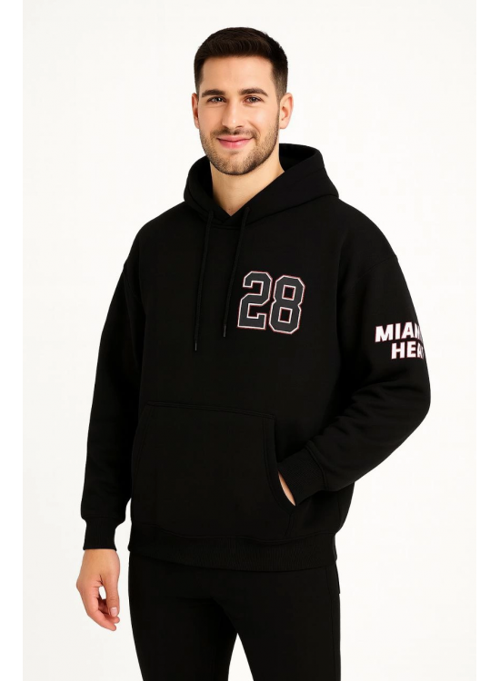 Erkek Kapüşonlu Kanguru Cepli Sweatshirt 3 İplik Pamuklu Baskılı Hoodie - Siyah Erkek Kapüşonlu Kanguru Cepli Sweatshirt 3 İplik Pamuklu Baskılı Hoodie - Siyah