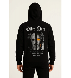 Erkek Kapüşonlu Kanguru Cepli Sweatshirt 3 İplik Pamuklu Baskılı Hoodie - Siyah