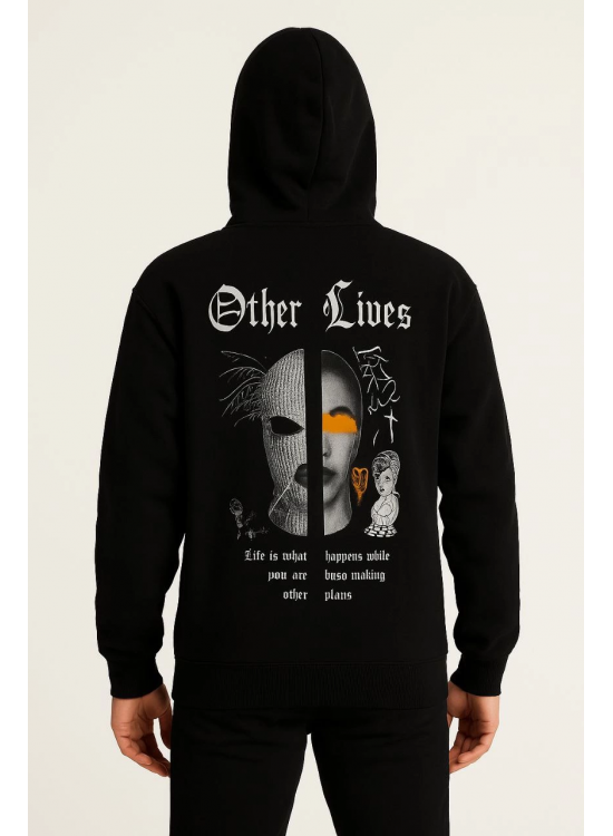 Erkek Kapüşonlu Kanguru Cepli Sweatshirt 3 İplik Pamuklu Baskılı Hoodie - Siyah Erkek Kapüşonlu Kanguru Cepli Sweatshirt 3 İplik Pamuklu Baskılı Hoodie - Siyah