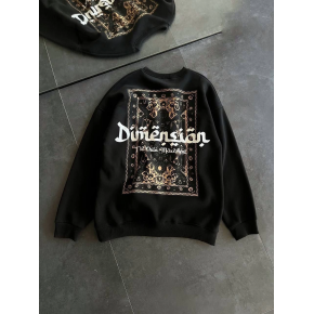 Kadın 3 İplik Pamuklu Bisiklet Yaka Baskılı SweatShirt - Siyah