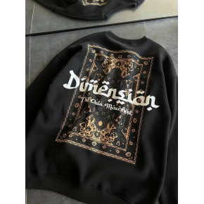 Kadın 3 İplik Pamuklu Bisiklet Yaka Baskılı SweatShirt - Siyah