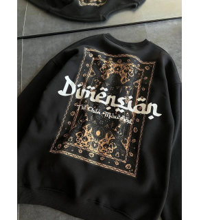Kadın 3 İplik Pamuklu Bisiklet Yaka Baskılı SweatShirt - Siyah