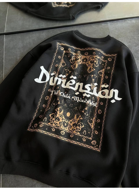 Kadın 3 İplik Pamuklu Bisiklet Yaka Baskılı SweatShirt - Siyah