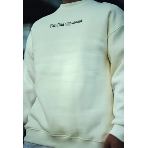 Erkek 3 iplik Pamuklu Bisiklet Yaka Baskılı SweatShirt - Beyaz