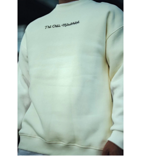 Erkek 3 iplik Pamuklu Bisiklet Yaka Baskılı SweatShirt - Beyaz