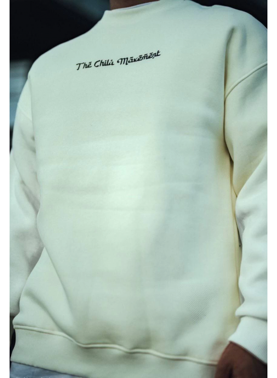 Erkek 3 iplik Pamuklu Bisiklet Yaka Baskılı SweatShirt - Beyaz