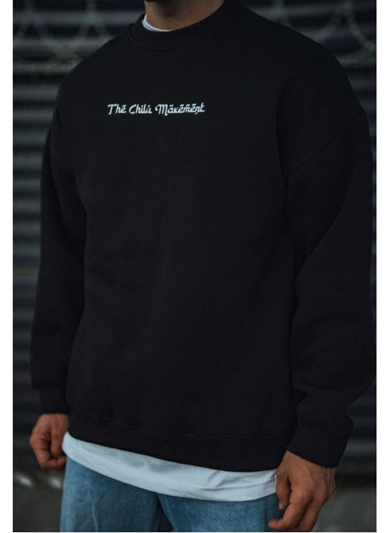 Erkek 3 iplik Pamuklu Bisiklet Yaka Baskılı SweatShirt - Siyah