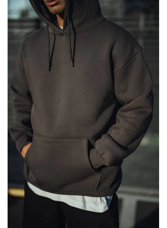 Erkek 3 İplik Pamuklu Kapüşonlu Basic SweatShirt Hoodie - Füme Erkek 3 İplik Pamuklu Kapüşonlu Basic SweatShirt Hoodie - Füme
