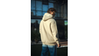 Erkek 3 İplik Pamuklu Kapüşonlu Basic SweatShirt Hoodie - Bej