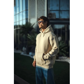 Erkek 3 İplik Pamuklu Kapüşonlu Basic SweatShirt Hoodie - Bej