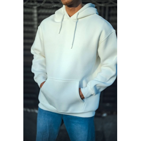 Erkek 3 İplik Pamuklu Kapüşonlu Basic SweatShirt Hoodie - Beyaz