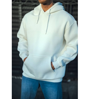 Erkek 3 İplik Pamuklu Kapüşonlu Basic SweatShirt Hoodie - Beyaz