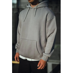 Erkek 3 İplik Penye Kapüşonlu Basic SweatShirt Hoodie - Boyalı Gri