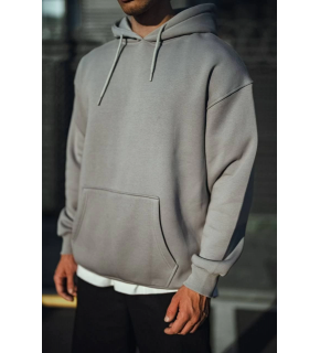 Erkek 3 İplik Penye Kapüşonlu Basic SweatShirt Hoodie - Boyalı Gri