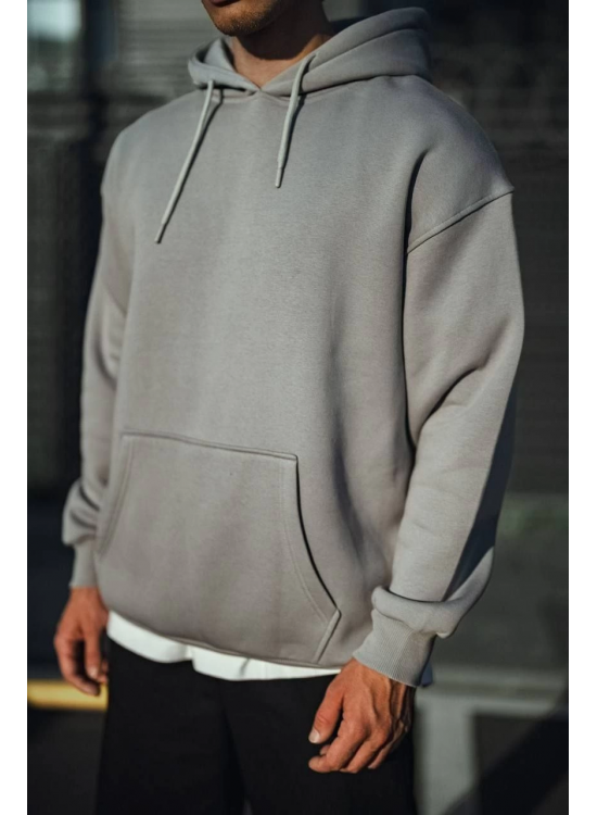 Erkek 3 İplik Penye Kapüşonlu Basic SweatShirt Hoodie - Boyalı Gri Erkek 3 İplik Penye Kapüşonlu Basic SweatShirt Hoodie - Boyalı Gri