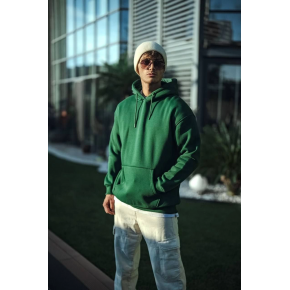 Erkek 3 İplik Pamuklu Kapüşonlu Basic SweatShirt Hoodie - Haki
