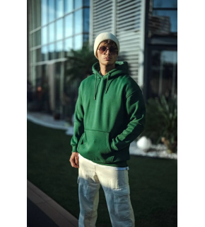 Erkek 3 İplik Pamuklu Kapüşonlu Basic SweatShirt Hoodie - Haki