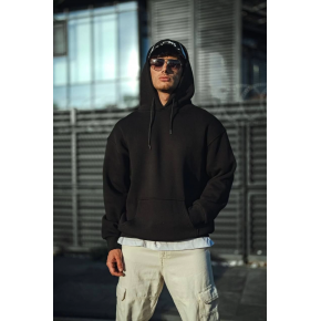 Erkek 3 İplik Pamuklu Kapüşonlu Basic SweatShirt Hoodie - Siyah