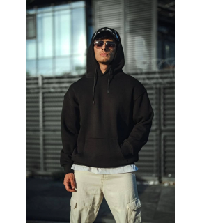 Erkek 3 İplik Pamuklu Kapüşonlu Basic SweatShirt Hoodie - Siyah
