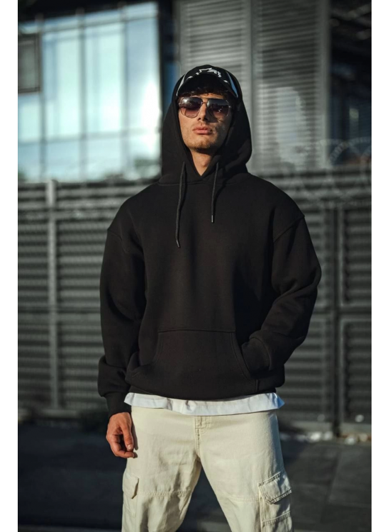 Erkek 3 İplik Pamuklu Kapüşonlu Basic SweatShirt Hoodie - Siyah Erkek 3 İplik Pamuklu Kapüşonlu Basic SweatShirt Hoodie - Siyah