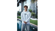 Erkek Kapüşonlu Kanguru Cepli Sweatshirt 3 İplik Pamuklu Baskılı Hoodie - Beyaz Erkek Kapüşonlu Kanguru Cepli Sweatshirt 3 İplik Pamuklu Baskılı Hoodie - Beyaz