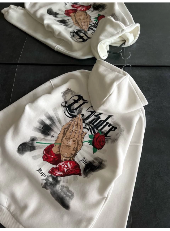 Kadın Oversize Kapüşonlu Cepli Baskılı 3 İplik Pamuklu Hoodie Sweatshirt - Beyaz Kadın Oversize Kapüşonlu Cepli Baskılı 3 İplik Pamuklu Hoodie Sweatshirt - Beyaz