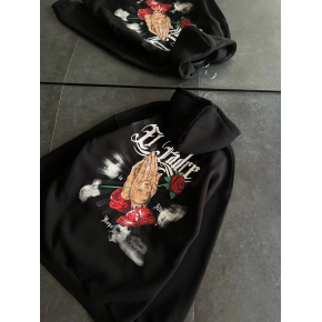 Kadın Oversize Kapüşonlu Cepli Baskılı 3 İplik Pamuklu Hoodie Sweatshirt - Siyah