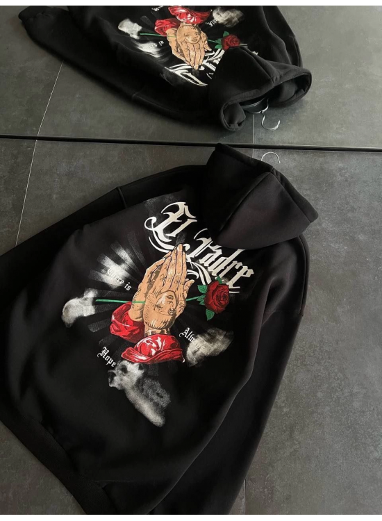 Kadın Oversize Kapüşonlu Cepli Baskılı 3 İplik Pamuklu Hoodie Sweatshirt - Siyah Kadın Oversize Kapüşonlu Cepli Baskılı 3 İplik Pamuklu Hoodie Sweatshirt - Siyah
