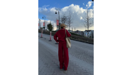 Kadın 3 İplik Pamuklu Yakalı Sweat Baggy Pantolonlu Takım - Bordo