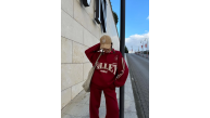 Kadın 3 İplik Pamuklu Yakalı Sweat Baggy Pantolonlu Takım - Bordo