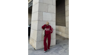 Kadın 3 İplik Pamuklu Yakalı Sweat Baggy Pantolonlu Takım - Bordo